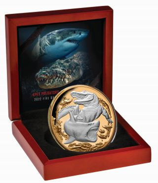 Niue - 5oz Spitzenräuber - Hai vs. Krokodil 2022