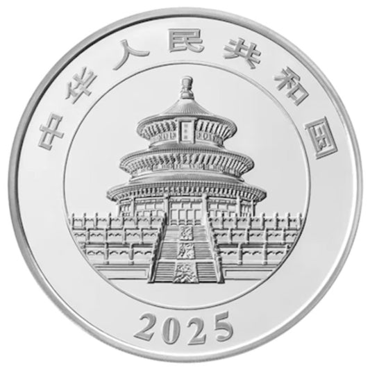 China Panda 2025 Silbermünze 150 g irisierende Farben