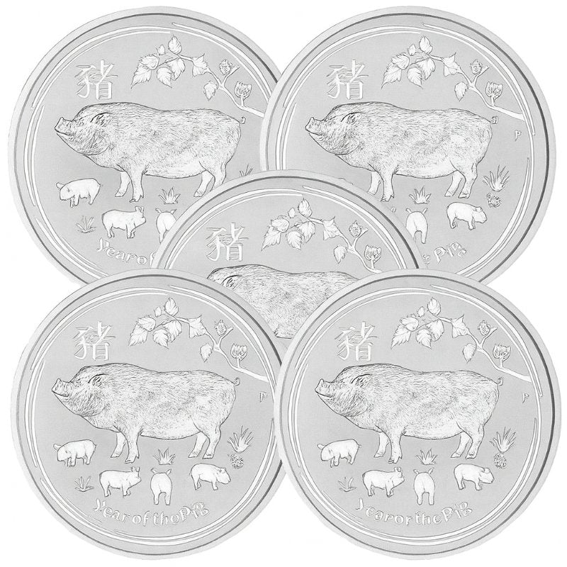 Australien - 5 Stück 2oz Lunar II Schwein 2019