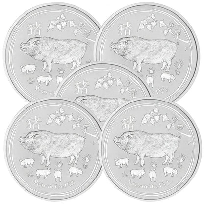 Australien - 5 Stück 2oz Lunar II Schwein 2019