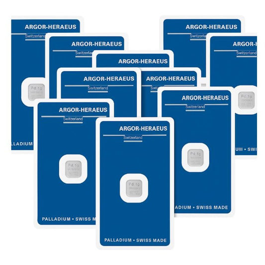 10x 1 Gramm Argor-Heraeus Palladium Barren