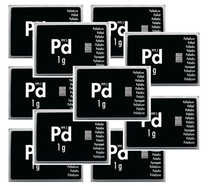 10x 1 Gramm Palladium Barren Argor Heraeus oder Valcambi