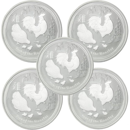 Australien - 5 Stück 2oz Lunar II Hahn 2017