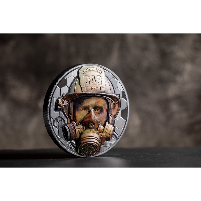1-kg-Silbermünze Real Heroes Firefighter 2021 in Black Proof mit Ultra High Relief