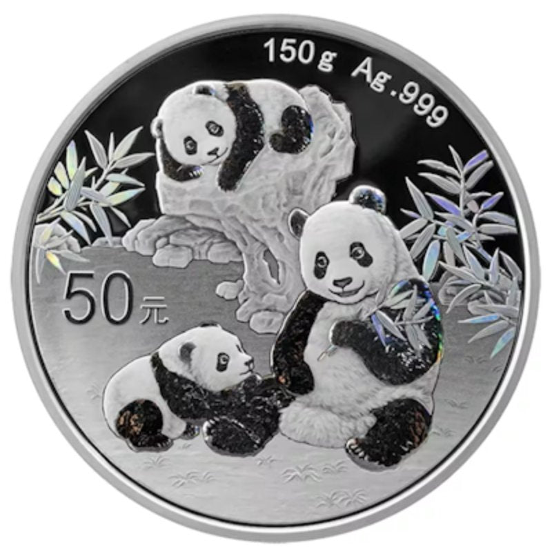 China Panda 2025 Silbermünze 150 g irisierende Farben