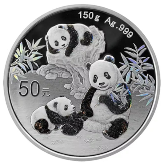 China Panda 2025 Silbermünze 150 g irisierende Farben