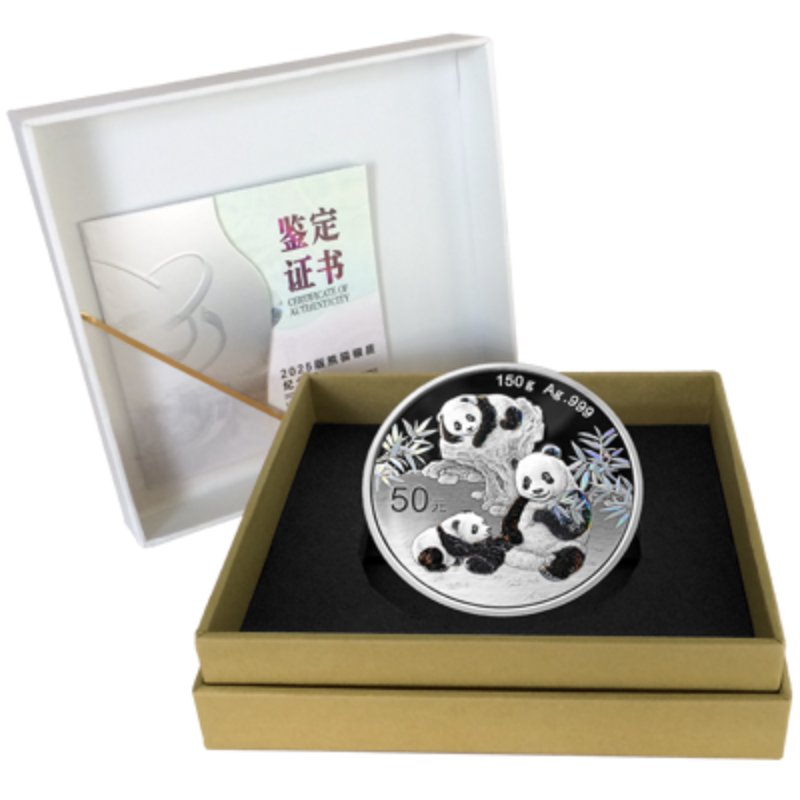 China Panda 2025 Silbermünze 150 g irisierende Farben